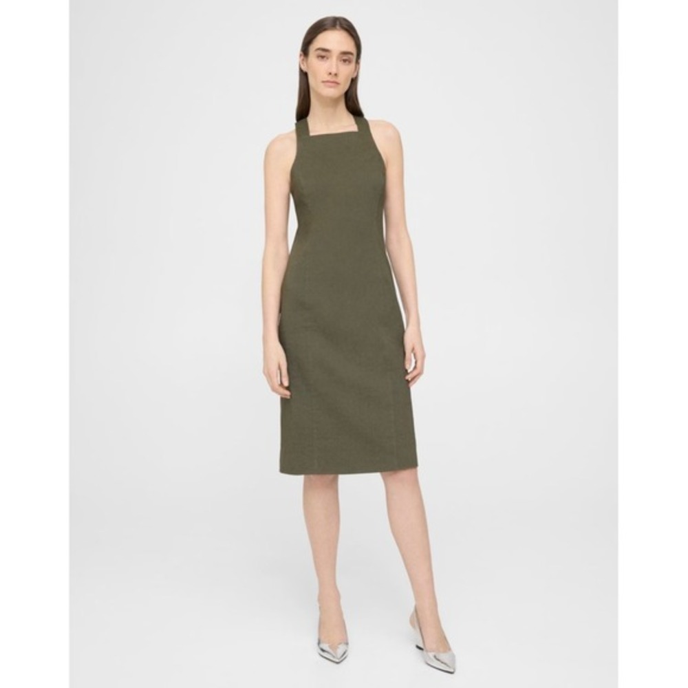 Theory Olive Green Sleeveless Midi Racerback Dress in Good‎ Linen Sz XS/0